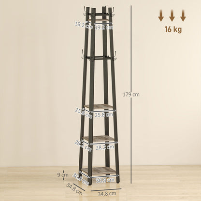 Industrial-Style Four Shelf Coat Stand - Grey/Black