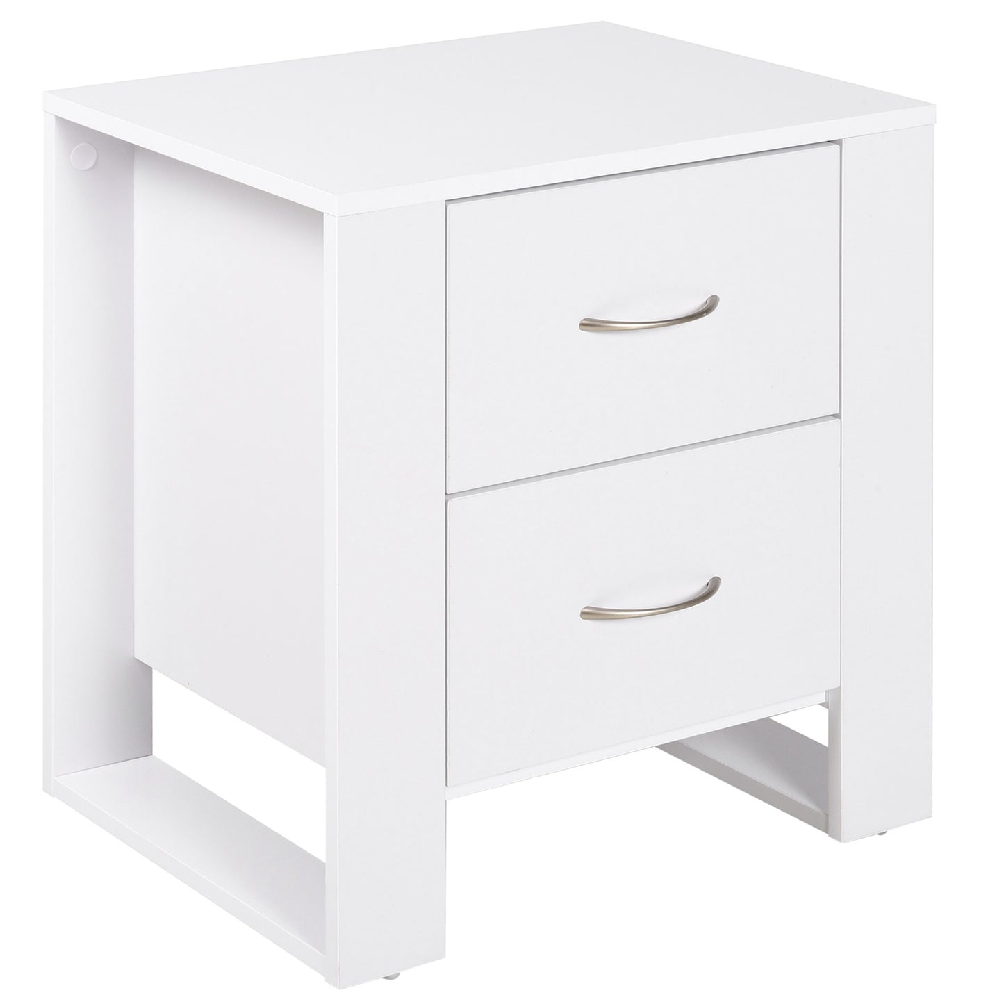 Bedside Table with 2 Drawers, Nightstand with Handles and Elevated Base, Side Table for Bedroom, Living Room, White