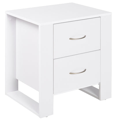 Bedside Table with 2 Drawers, Nightstand with Handles and Elevated Base, Side Table for Bedroom, Living Room, White