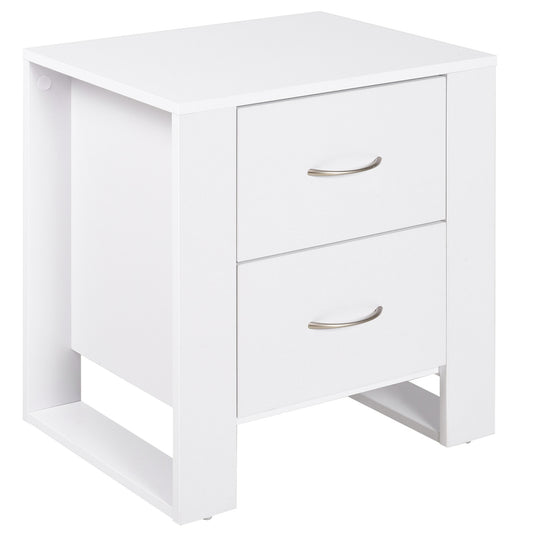 Bedside Table with 2 Drawers, Nightstand with Handles and Elevated Base, Side Table for Bedroom, Living Room, White