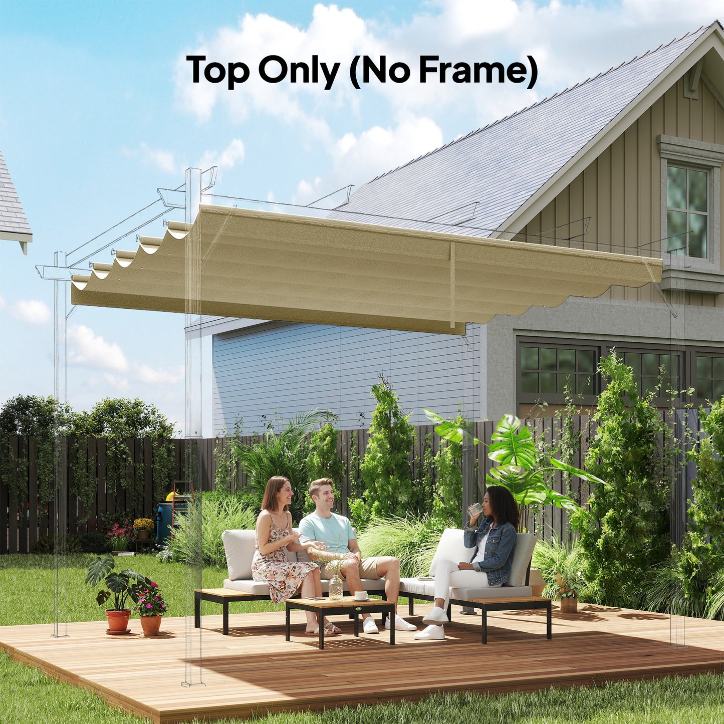 Retractable Pergola Cover, 2.55 x 2.5 m Replacement Canopy Fabric for 3 x 3 m Frame, Roof Top Only, Beige