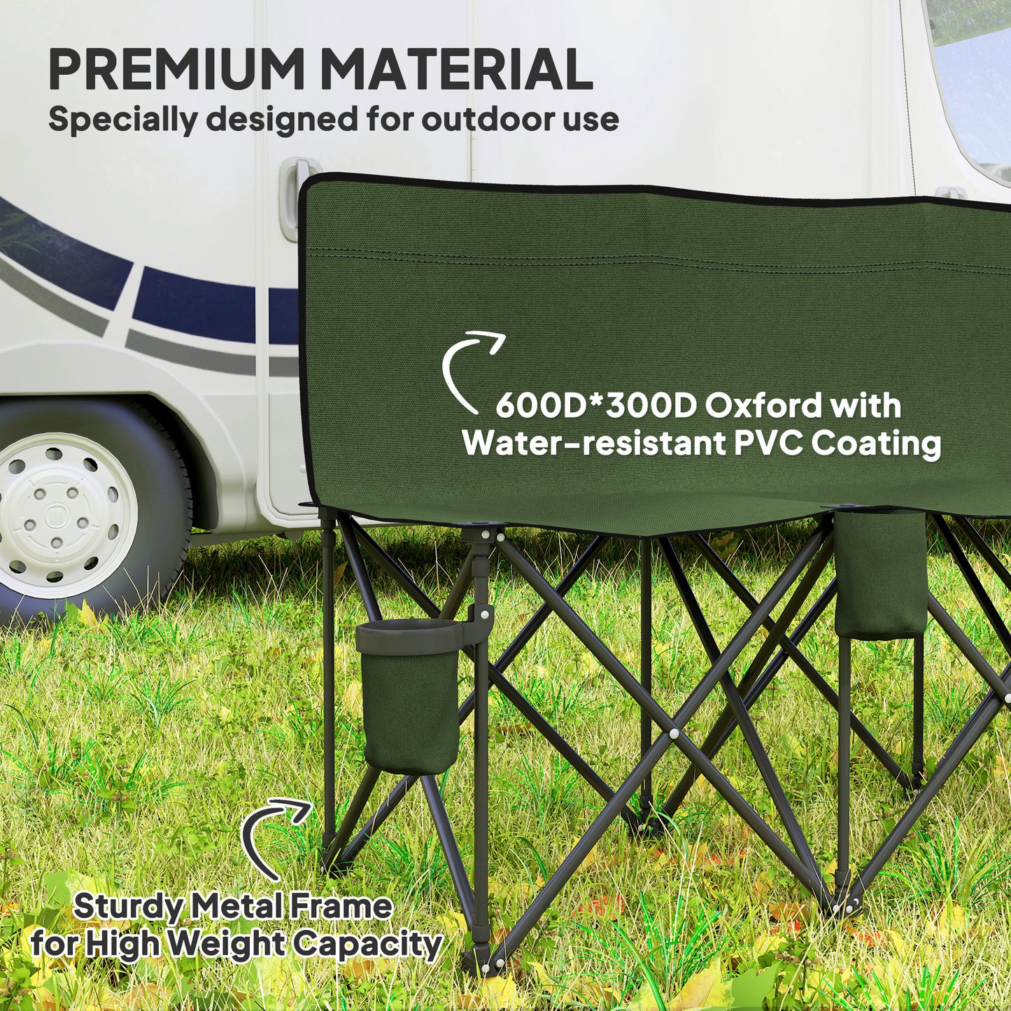 6 Seater Folding Camping Chair with Cup Holder & Carry Bag - Green