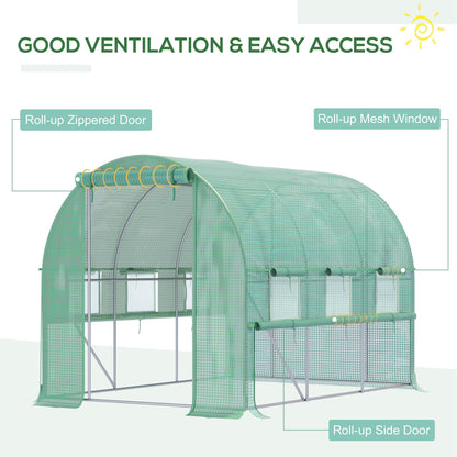 Walk-in Polytunnel Greenhouse Green House with Roll-up Sidewalls, UV-resistant PE Cover, 3 x 2 x 2m, Green