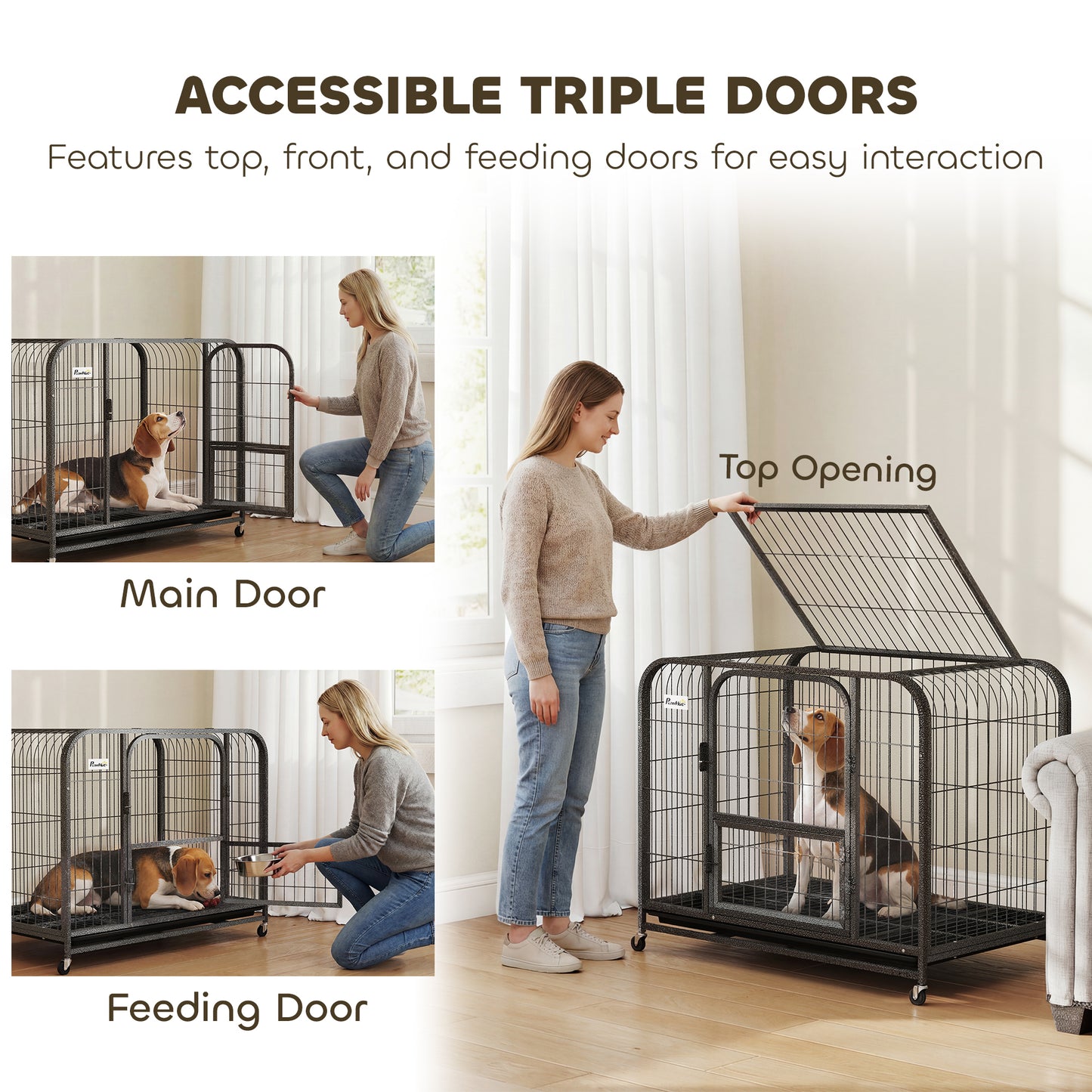 Heavy Duty Dog Crate,93 x 58 x 76 cm, Large Dog Cage for Small to Medium Breeds