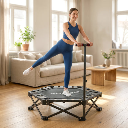 42" Foldable Mini Trampoline, One-Step Fold & Open, Rebounder Trampoline with 3-Level Adjustable Handle for Adults