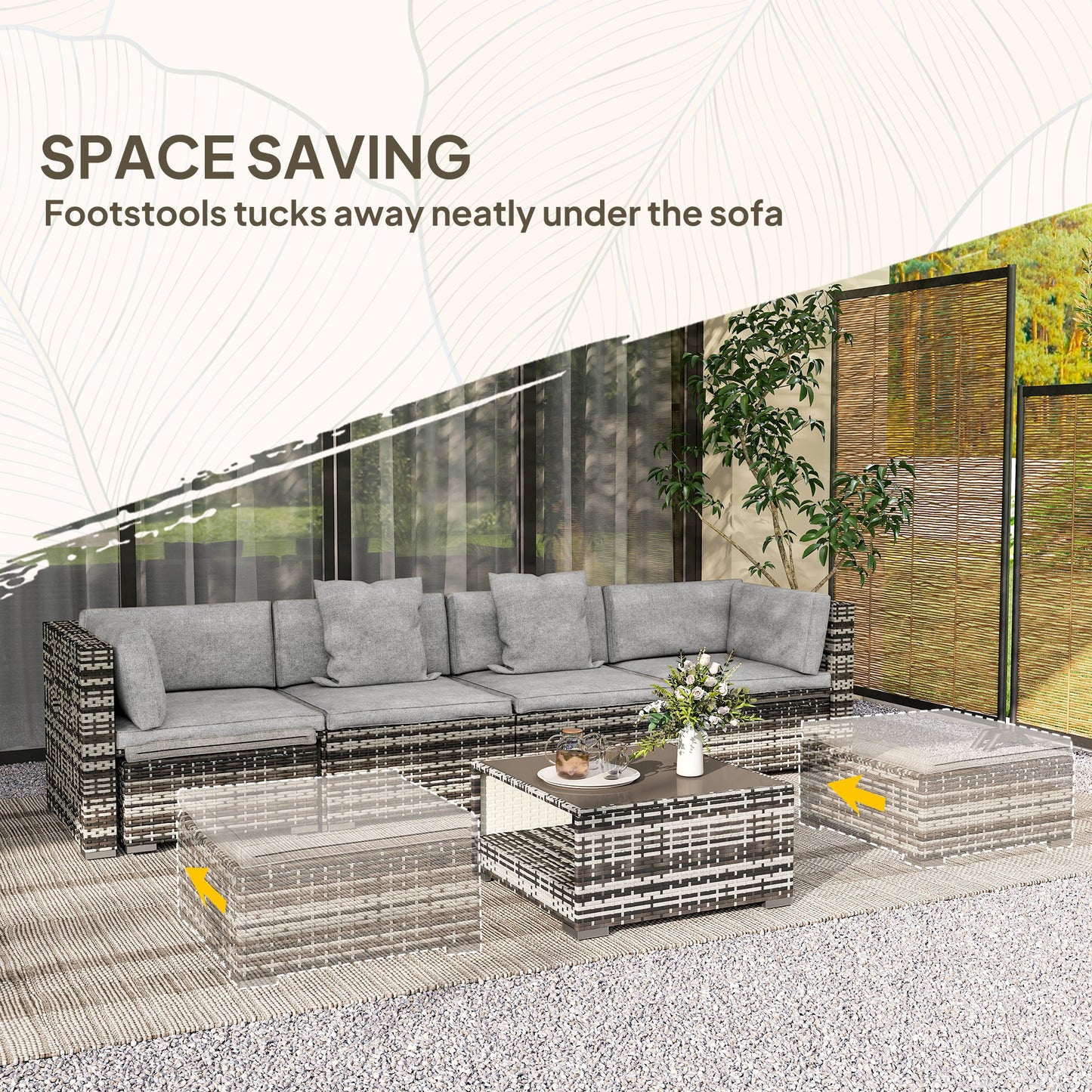 Seven-Piece Rattan Patio Furniture Set, with Cushions - Grey