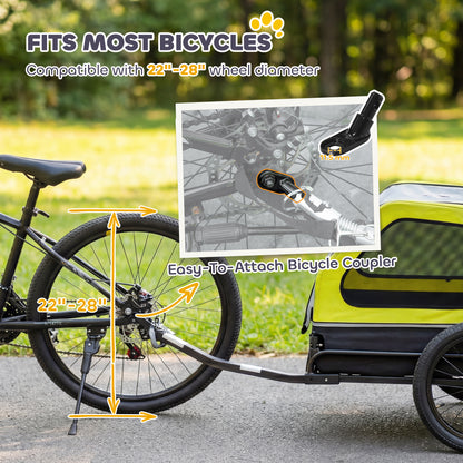 Dog Bike Trailer with Flip-Down Ramp Tailgate, Quick Release Frame, Universal Bicycle Coupler, Reflectors, Yellow