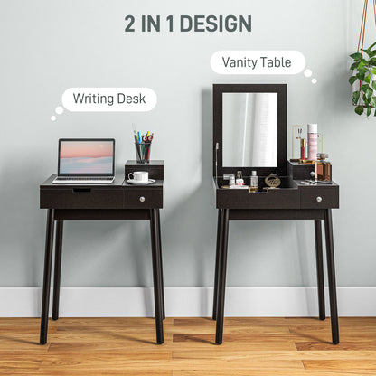 Dressing Table with Flip-up Mirror, Makeup Desk with 2 Drawers and Pine Wood Legs