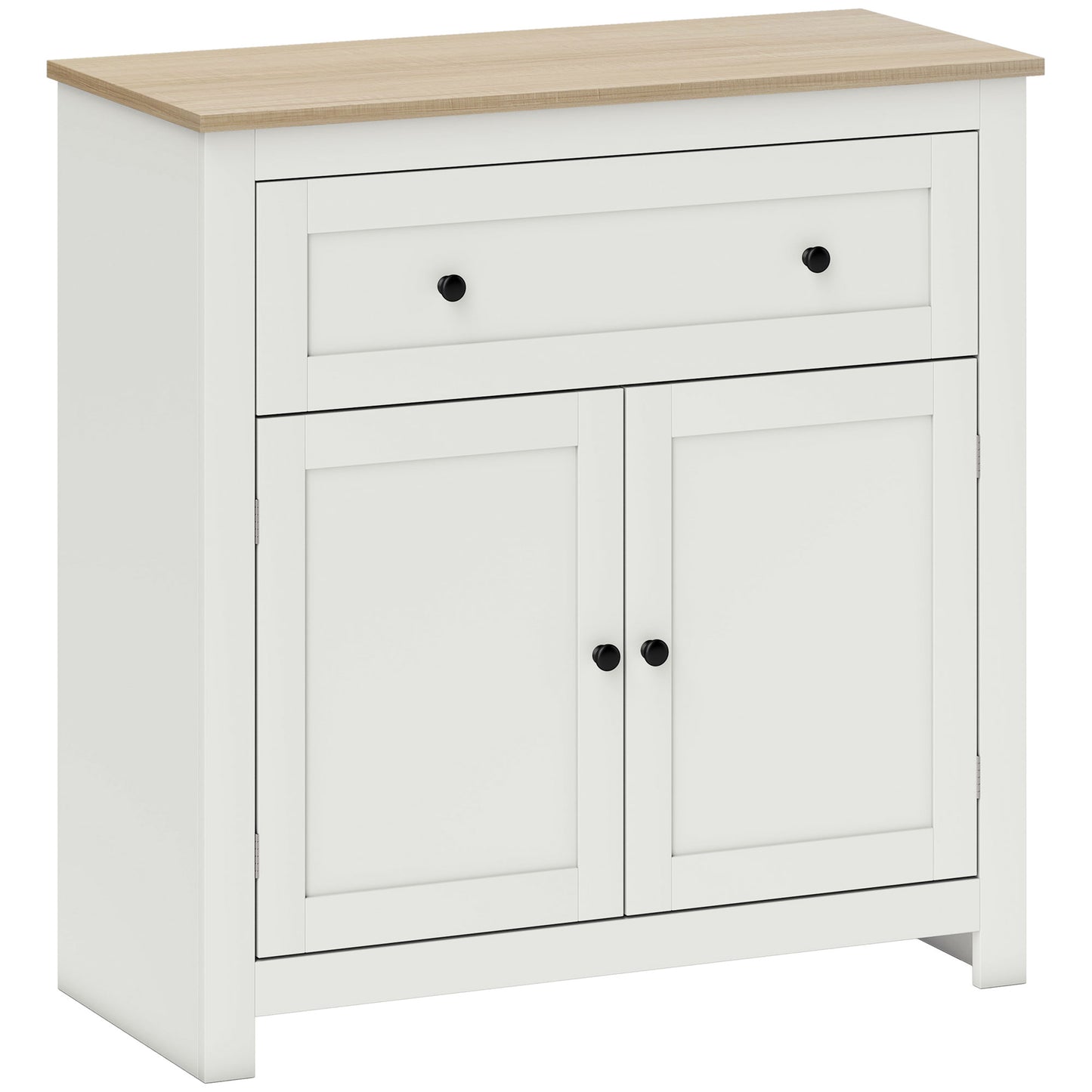Sideboard Storage Cabinet, Modern Kitchen Cupboard with Adjustable Shelf, Drawer and Double Doors, Cream White