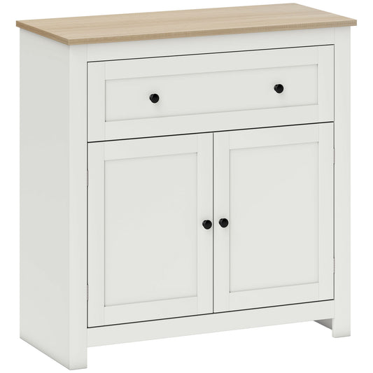 Sideboard Storage Cabinet, Modern Kitchen Cupboard with Adjustable Shelf, Drawer and Double Doors, Cream White