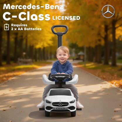 2 in 1 Baby Ride on Push Car Mercedes-Benz C-Class Licensed Walker Foot to Floor Push-Along with Removable Handle, White
