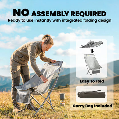 Camping Chair for Adults Heavy Duty Folding Camp Chair with Side Pocket and Carry Bag Light Grey