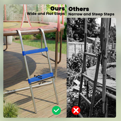 Trampoline Ladder, 2-Steps with Horizontal Wide Steps, Universal Hook, Galvanised Steel Frame, 150kg Load Capacity