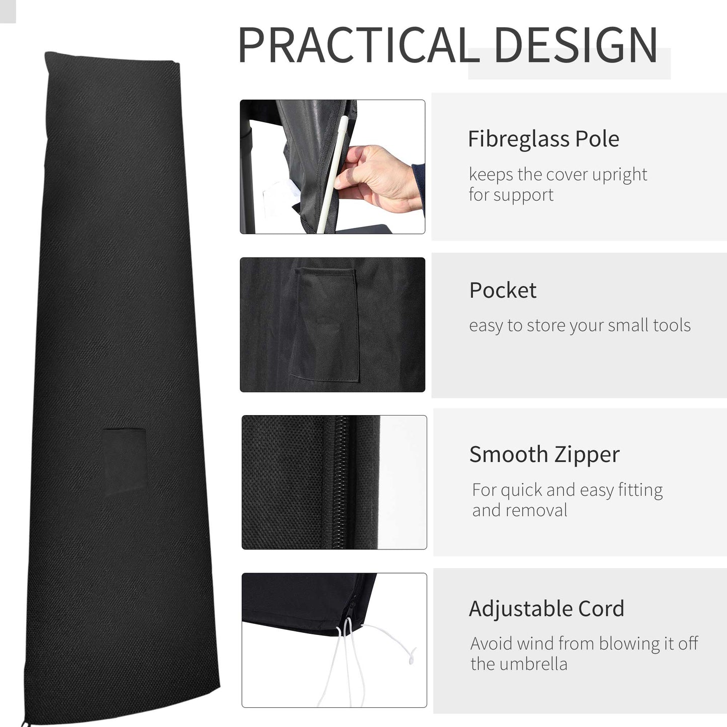 Garden Parasol Cover, Waterproof Outdoor Cantilever Banana Umbrella Protector, 300D Oxford Fabric