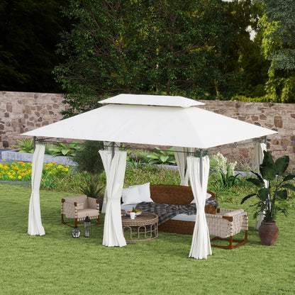 3 x 4m Metal Frame, Two-Tier Roof Gazebo - Cream White