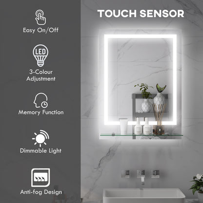 LED Bathroom Mirror with Lights and Shelf, Illuminated Makeup Mirror, Vanity Mirror with 3 Colour, Smart Touch, Anti-Fog