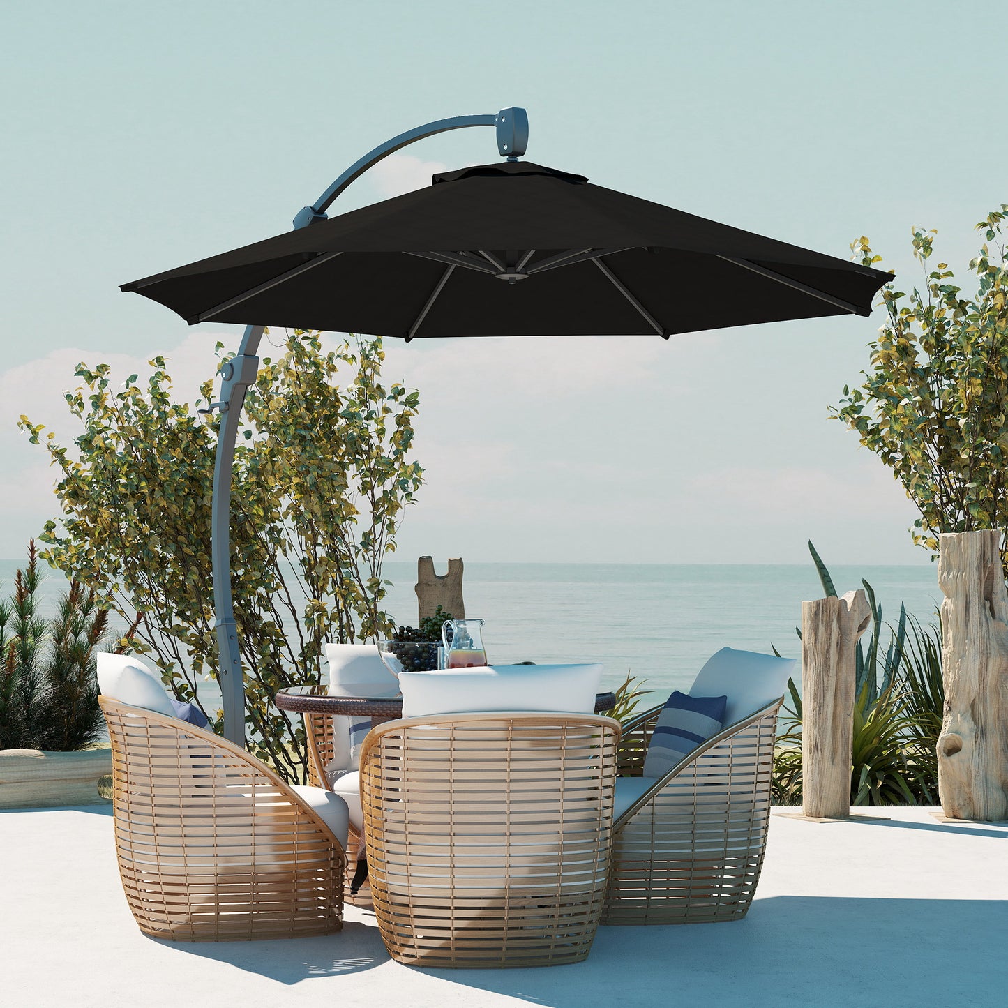 3(m) Garden Cantilever Parasol, Round Overhanging Umbrella with Crank Handle, Cross Base, Aluminium Frame and 360° Rotation
