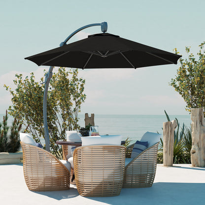 3(m) Garden Cantilever Parasol, Round Overhanging Umbrella with Crank Handle, Cross Base, Aluminium Frame and 360° Rotation
