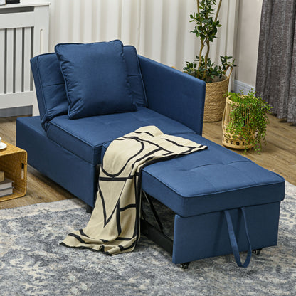 3-In-1 Single Sofa Bed with Thick Padded Seat & 5-position Adjustable Back for Living Room, Bedroom, Blue