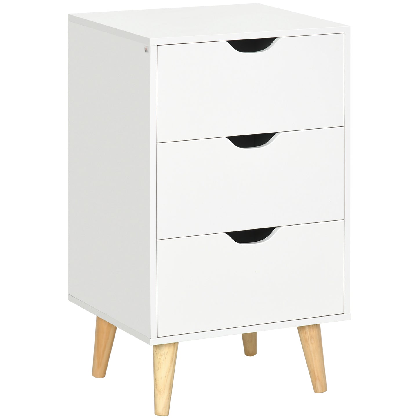 Bedside Table, Bedside Cabinet with 3 Drawers, Side End Table with Pine Wood Legs for Bedroom Living Room, White