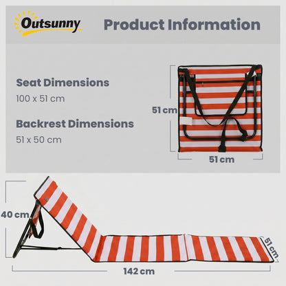 Set of 2 Foldable Garden Beach Chair Mat, Outdoor Sun Lounger Seats with Adjustable Back, Magazine Pocket, Carry Strap