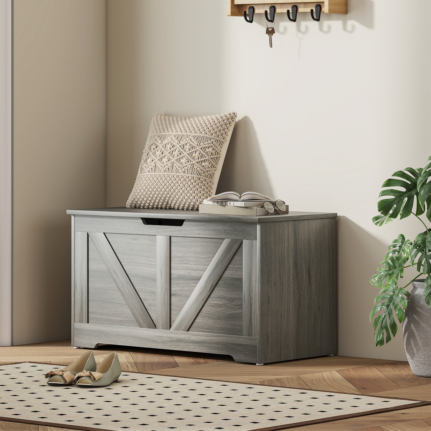 100L Home Storage Box, with Safety Hinge - Charcoal Grey