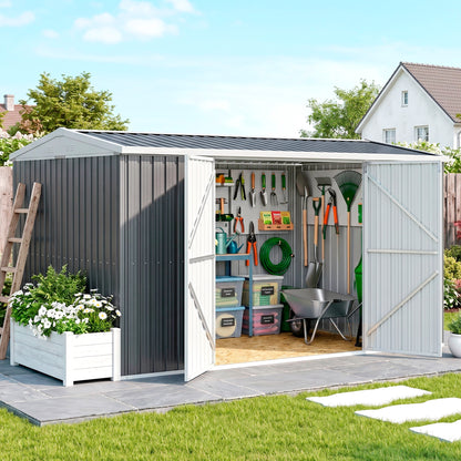 14 x 8ft Outdoor Garden Metal Storage Shed with Lockable Door, Tool Storage Box for Garden, Patio and Lawn, Grey