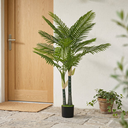 Artificial Palm Tree with 16 PEVA Leaves, 150cm Decorative Artificial Plant with Pot and Moss Effect, Green