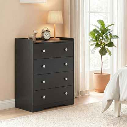 4 Drawer Chest of Drawers, Modern Dresser for Bedroom, Storage Cabinet for Living Room Entryway, Black Wood Effect