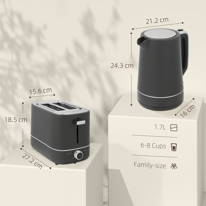 Kettle and Toaster Set, 1.7L 3000W Fast Boil Kettle & 2 Slice Toaster Kitchen Set with 6 Level Browning Controls, Defrost