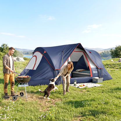 5 Man Camping Tent, Large Tunnel Tent, Water Resistant Hiking Shelter with Groundsheet and Carry Bag, Navy Blue