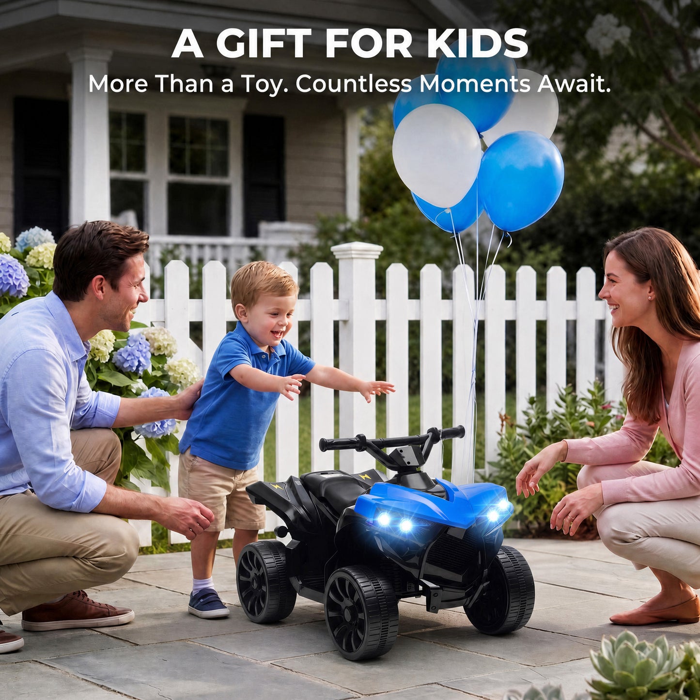 6V Kids ATV, 4 Wheeler Electric Ride on Car with Music and LED Headlights, for Ages 18-56 Months Boys and Girls, Blue