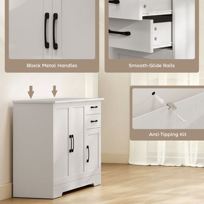 Sideboard with 2 Drawers Modern Storage Cabinet, Kitchen Cupboard with Adjustable Shelf and 3 Doors White