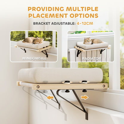 Cat Radiator Bed, Adjustable Hanging Cat Hammock with Removable and Washable Cushion for Indoor Cats, Cream White