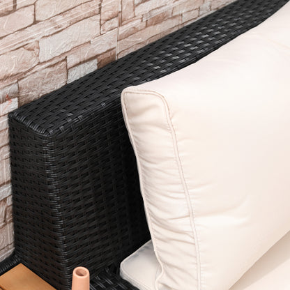 5-Seater Rattan Garden Furniture Outdoor Sectional Corner Sofa with Armrest and Cushions, Black