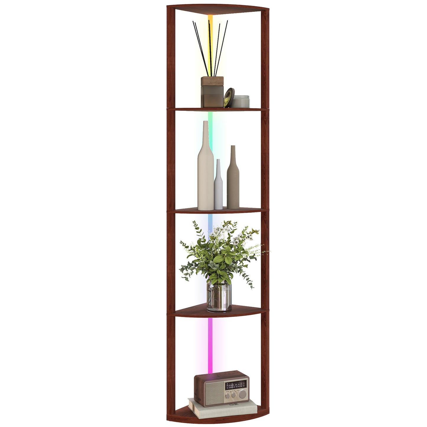 RGB Standing Lamp with Shelves, 4-Tier LED Floor Lamp with Multiple Lighting Modes, Brown