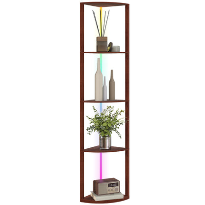 RGB Standing Lamp with Shelves, 4-Tier LED Floor Lamp with Multiple Lighting Modes, Brown