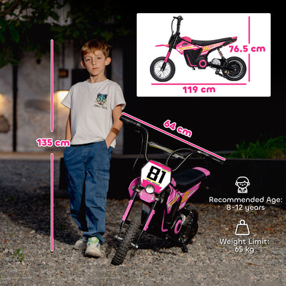 Kids Electric Motorbike, 24V Ride On Motorcycle with 3 Speeds and Rear Suspension, Dirt Bike for 8-12 Years Old, Pink