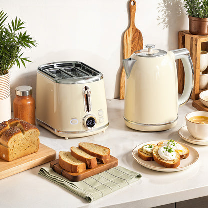 Polished Retro 40-100°C Kettle and Toaster Set - Cream