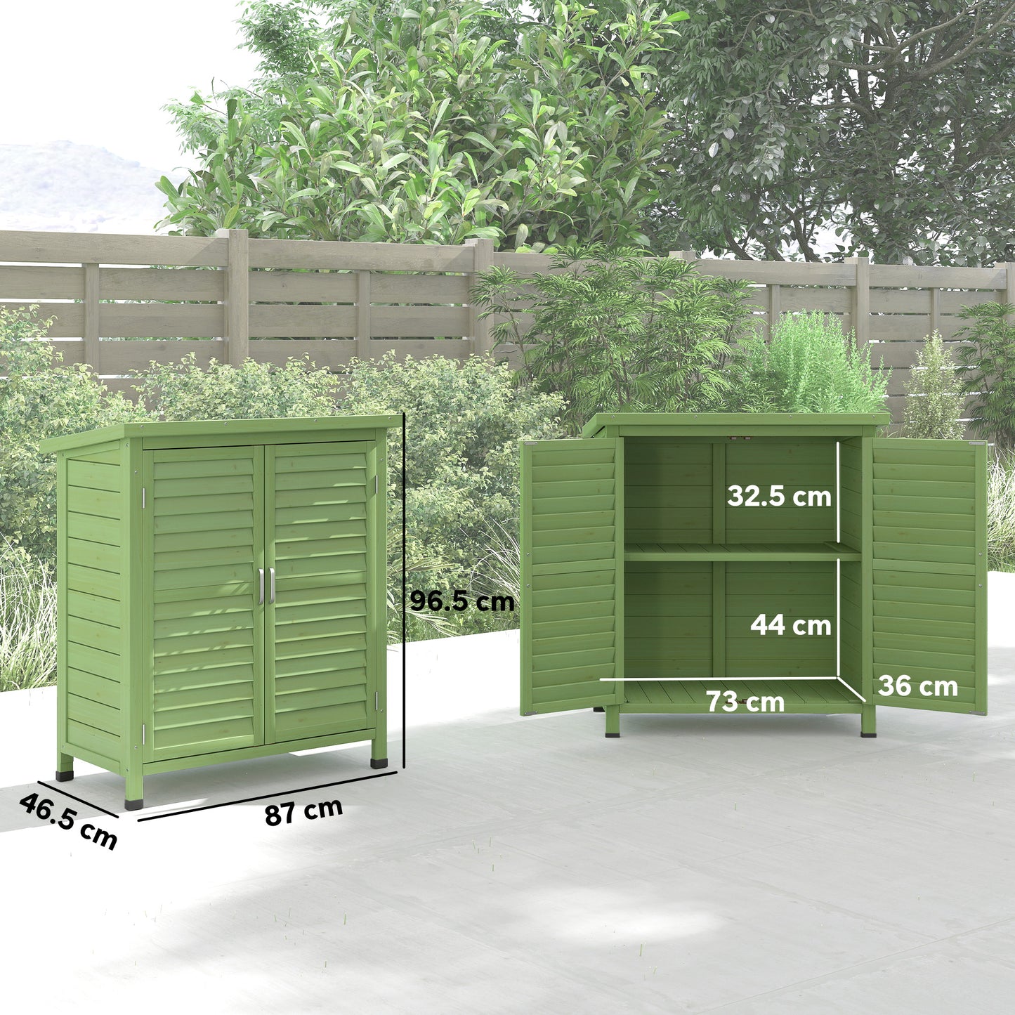 Garden Shed Wooden Garden Storage Shed 2 Door Unit Solid Fir Wood Garage Tool Organisation Cabinet, 87L x 46.5W x 96.5Hcm