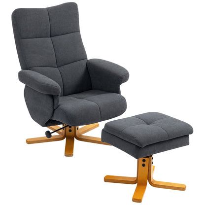 Linen-Look Recliner, with Storage Ottoman - Grey
