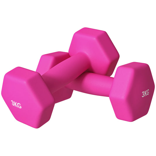 2 x 3kg Hexagonal Dumbbells Weights Set with Non-Slip Grip for Home Gym Workout, Pink