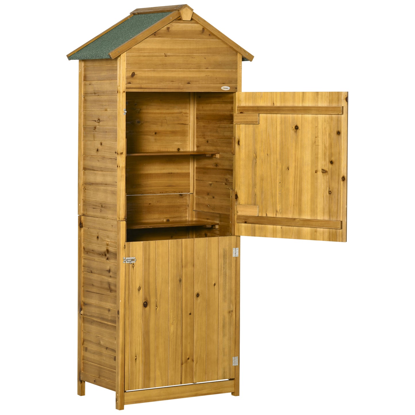 Wooden Garden Storage Shed Utility Gardener Cabinet w/ 3 Shelves and 2 Door, 191.5cm x 79cm x 49cm, Natural wood effect