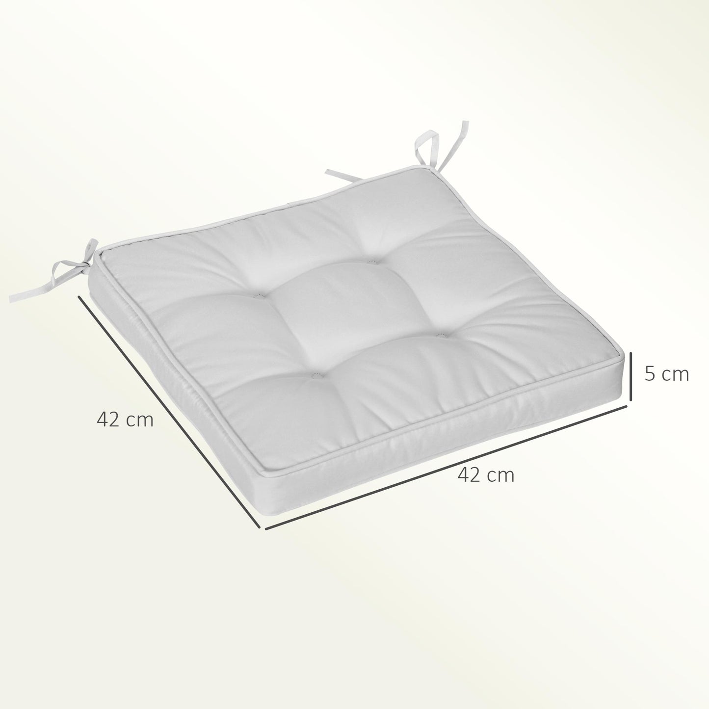 Set of 4 Garden Seat Cushion with Ties, 42 x 42cm Replacement Dining Chair Seat Pad, Light Grey