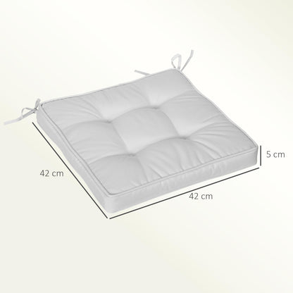 Set of 4 Garden Seat Cushion with Ties, 42 x 42cm Replacement Dining Chair Seat Pad, Light Grey