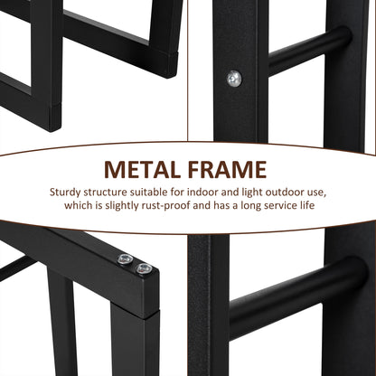 Metal Firewood Log Holder Tall Firewood Rack Indoor Outdoor Fireplace Wood Storage Shelf with Side Rails, Rust-Resistant