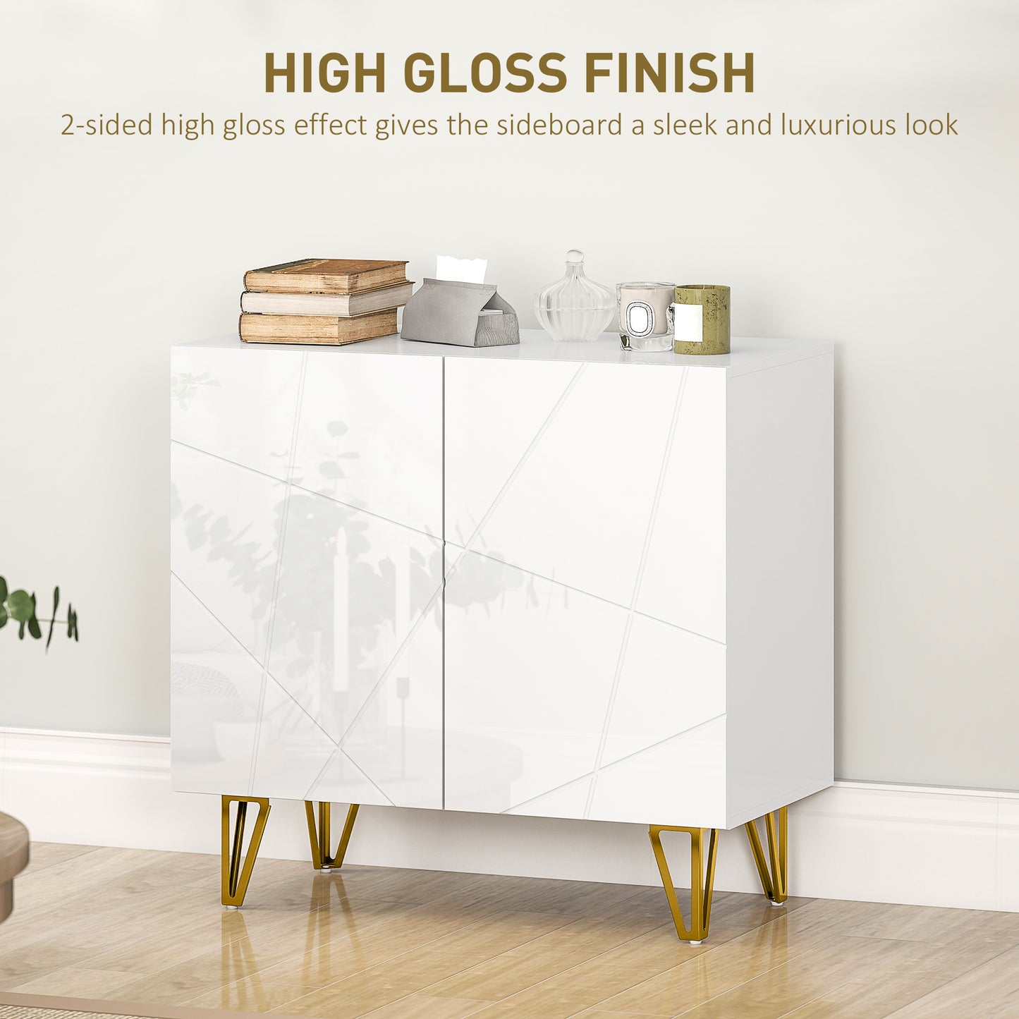 Modern Luxe High Gloss Sideboard, with Hairpin Legs - White