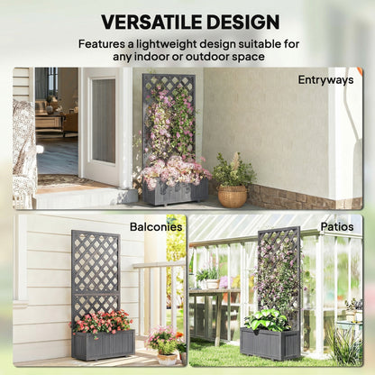 Wood Planter with Trellis for Climbing Plants, Raised Bed, Planter Box with Drainage Holes to Grow Herbs Flowers, Grey