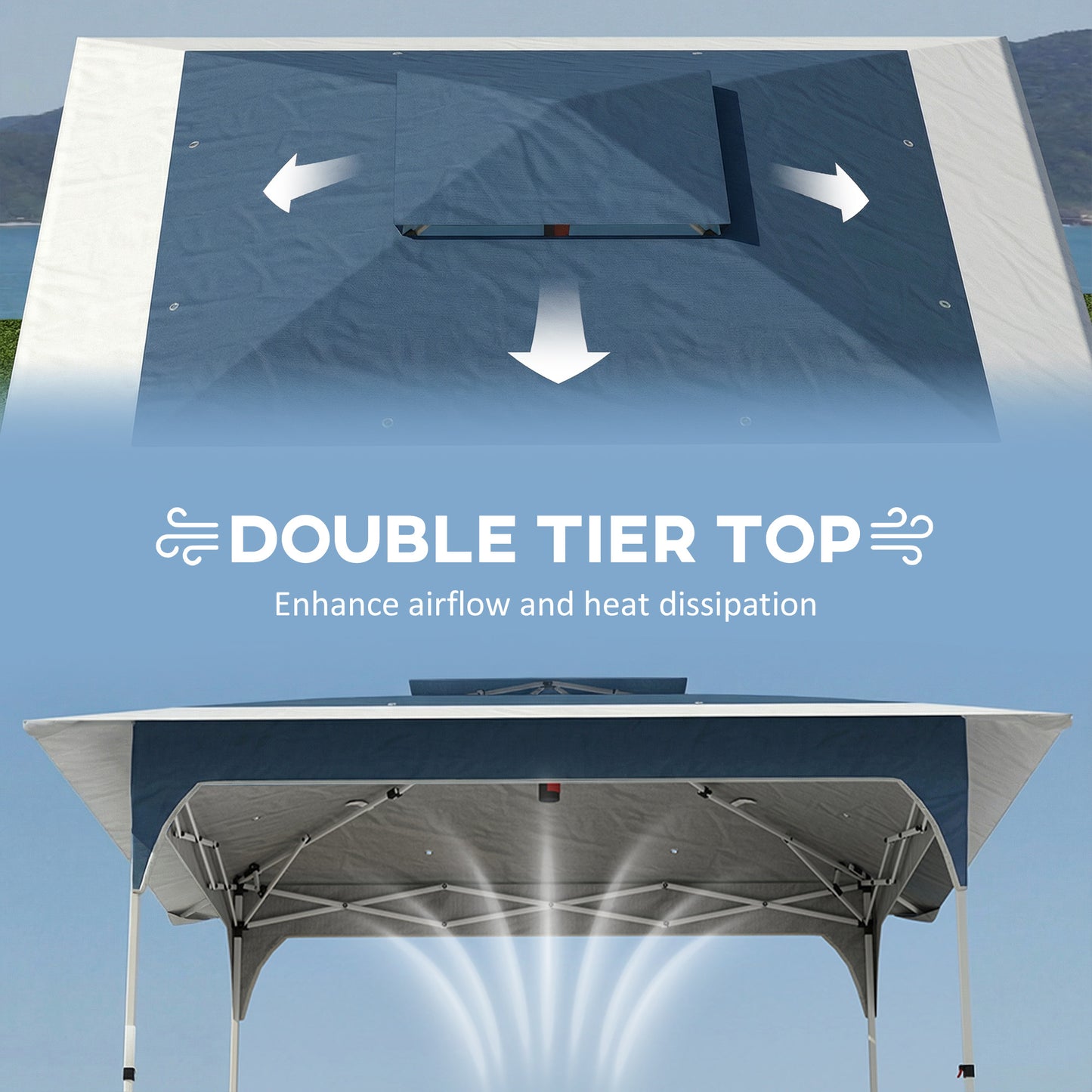 3.5 x 3.5 m Pop Up Gazebo with One-Push Setup, UPF50+ Double Tier Garden Party Tent Marquee with Carry Bag, Blue