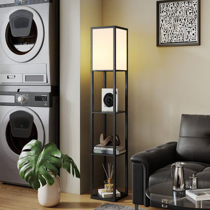 Floor Lamp with Shelves, 3 Layer Column Modern Standing Lamp for Living Room, Bedroom, Office, Bulb not Included, Black